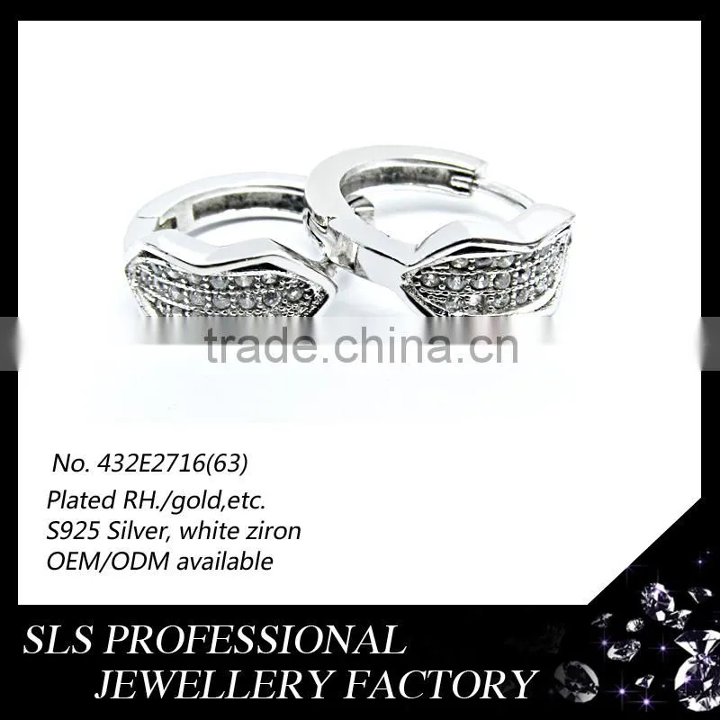 2015 fashion design Guangzhou wholesale 925 Sterling Silver huggie earrings for women