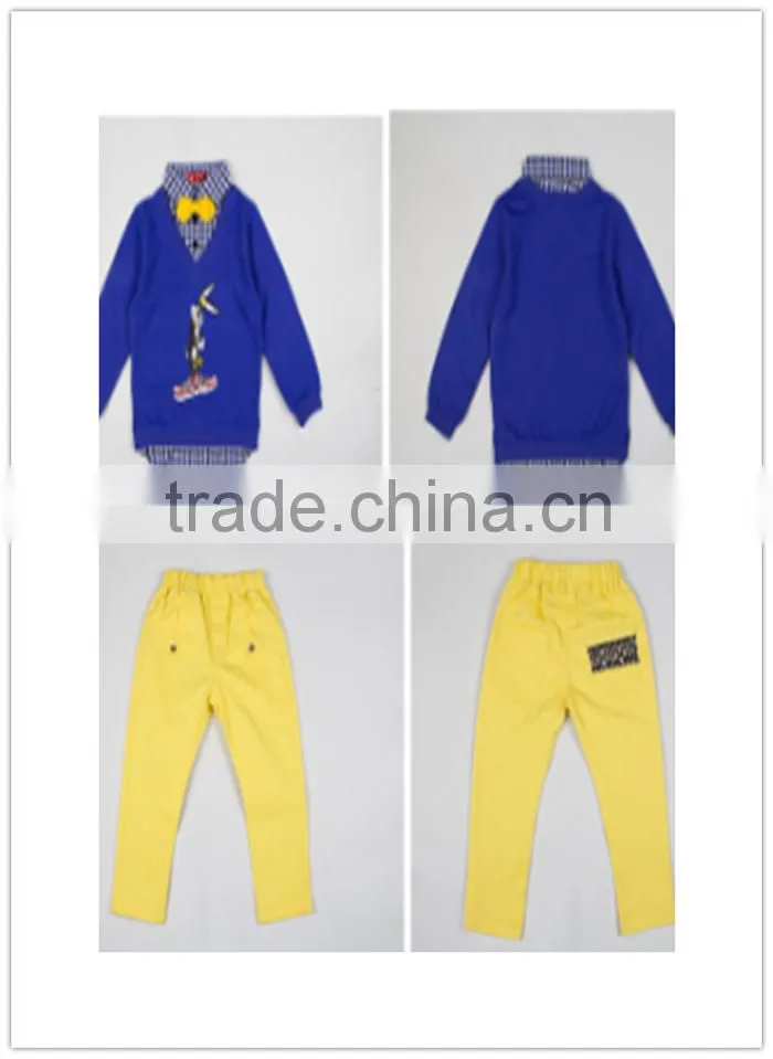 Wholesale 2016 new child suit Korean version spell color striped knit cardigan jacket long-sleeved T-shirt three-piece hole jean