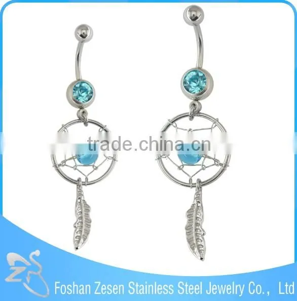 Blue Crystal Antique Style Dream Catcher Belly Naval Dangle Body Jewelry
