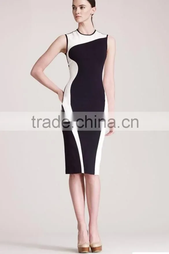 Women Geometry Design Sleeveless O-Neck Stretchy Evening Slim Dress