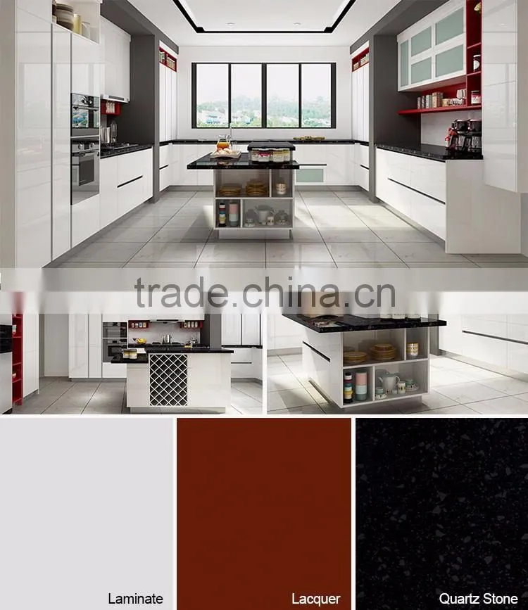 2016 New Kitchen Cabinets White HPL and Red Lacquer For Modular Kitchen Cabinets