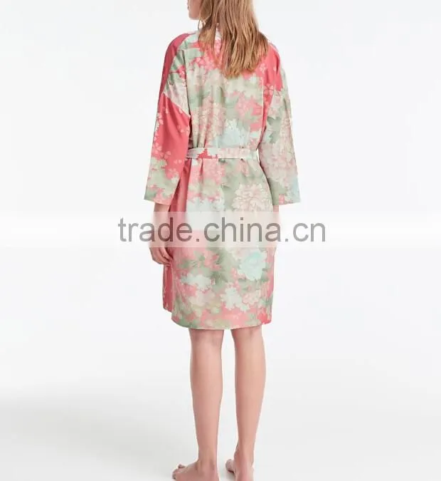 Wholesale Sexy Long Sleeves Women Bride 100% Viscose Digital Printing Woven Rayon Floral Robe