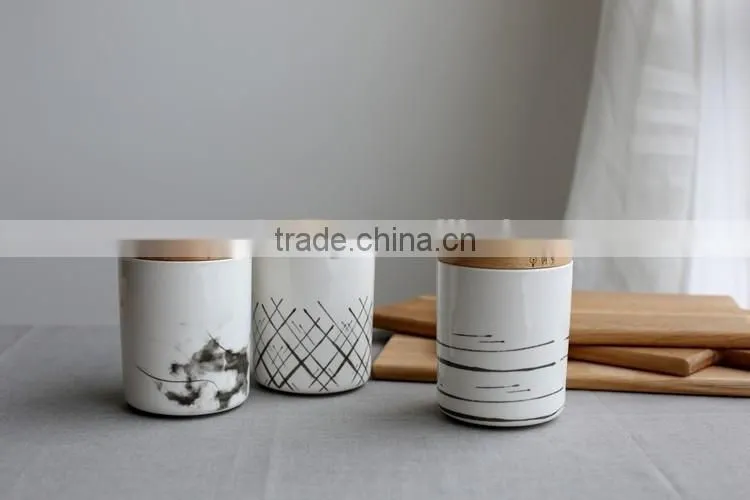 household ceramic cannister with wooden lid