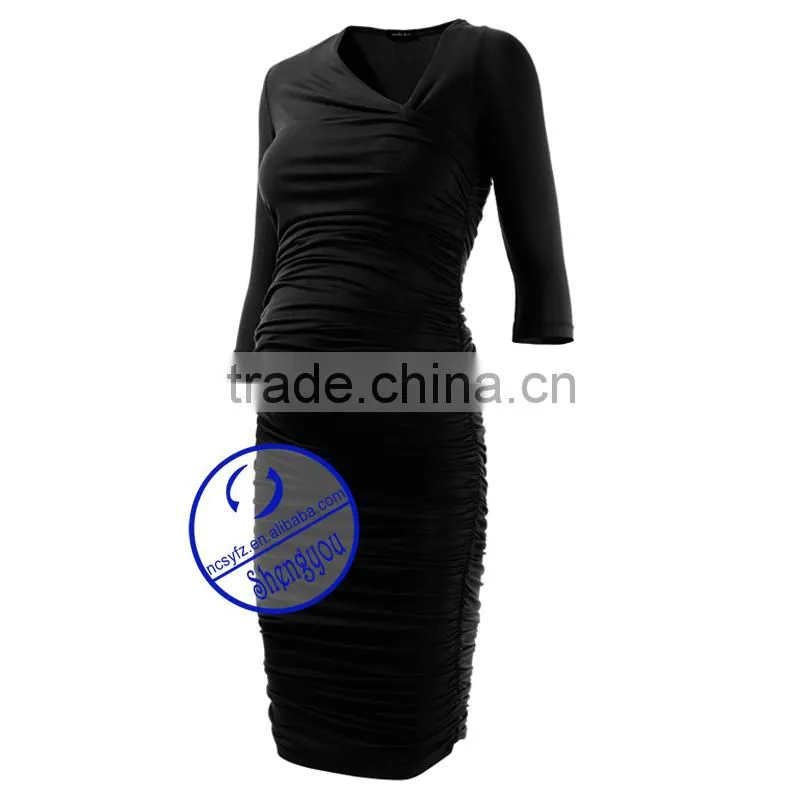 Custom plain blank pregnant women three quarter sleeve maternity dresses