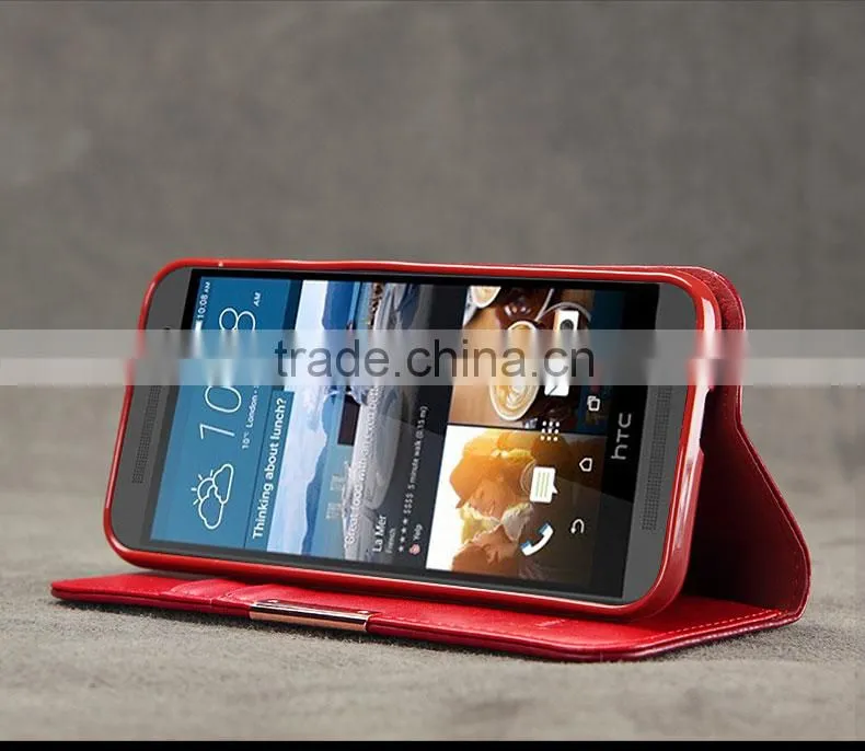 Real cow leather Magnetic flip wallet case for HTC ONE M9