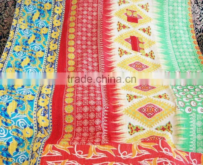 Authentic Indian Vintage Kantha Work Reversible Silkshawls/Scarves/Stoles