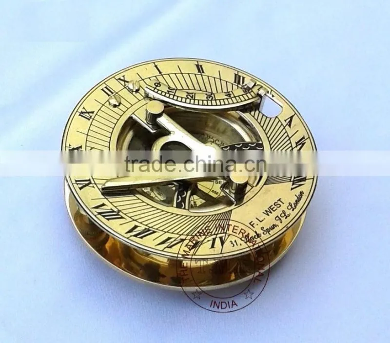 NAUTICAL BRASS SUNDIAL COMPASS - ROUND BRASS MARINE SUNDIAL COMPASS