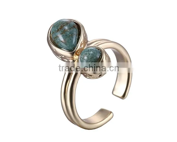 2016 Chinese wholesale green stone mosaic gold plating ring jewelry