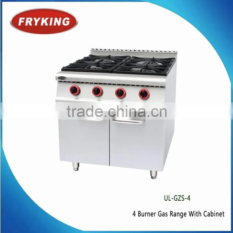 4 Burner Gas Range with Cabinet for hotel and restaurant