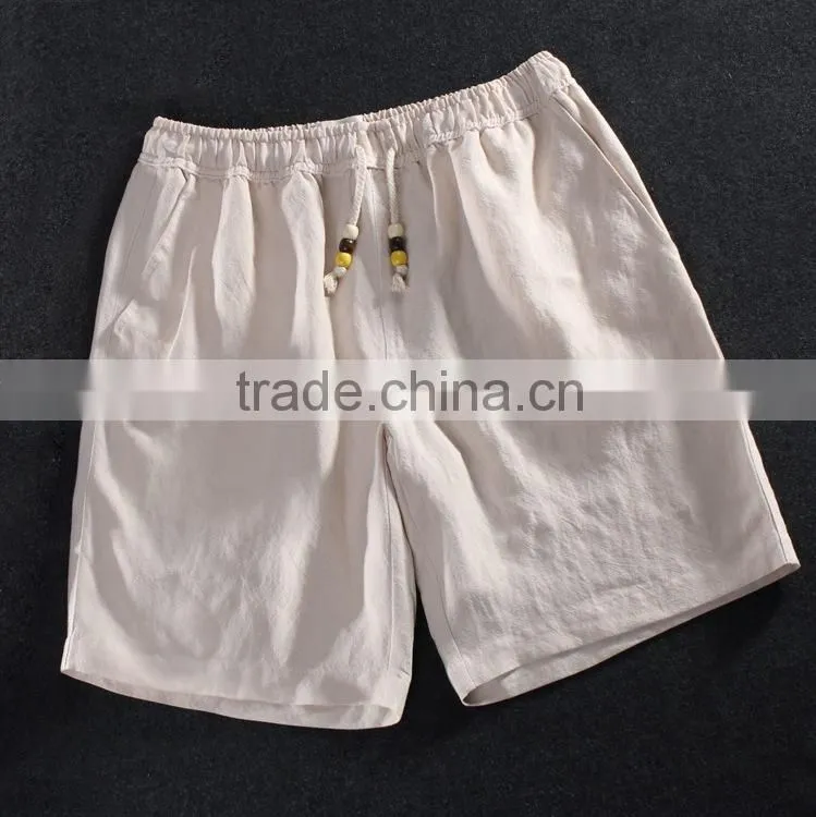 2016 New Summer Fashion High Quality Cool Anti-pilling Men Linen Shorts With Beads