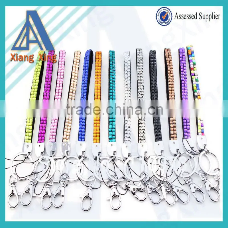 Double line clear rhinestone cute yoyo badge reel lanyard for keys