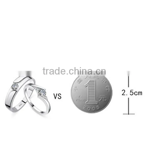 Factory Wholesale S925 Silver AAA cubic zircon Couple rings opening shape fashion gift