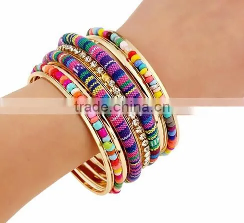 Ethnic Fusion Front Opening Bangle Handcraft Bead Bohemia Bracelet Jewelry Women