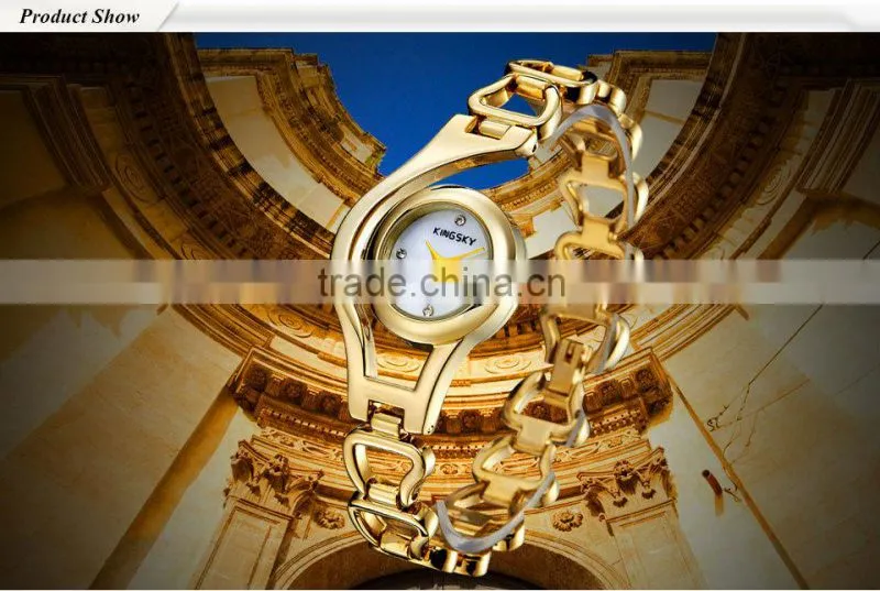 Kingsky KY070 Fashion Design Gold Plated Beautiful Ladies Watch