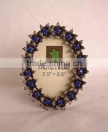 jewel in flower decorated metal zinc alloy photo frame for home decoration