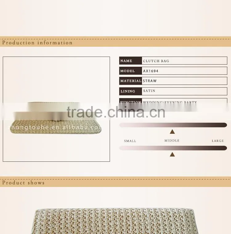 2015 wholesale simple design vogue ladies straw Messenger bag