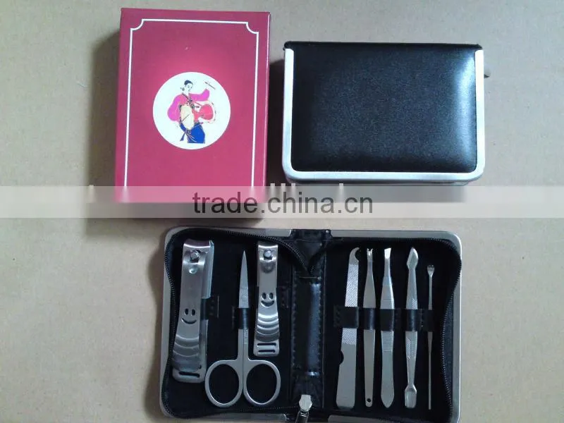MRT-037 8pcs PU bag with colored box stainless steel pu manicure set