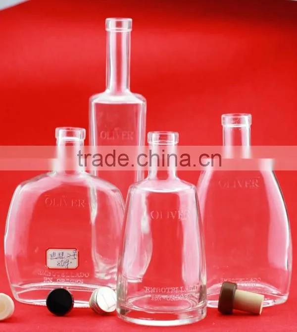Good quality brandy short bottles 750ml alcohol empty bottles guiter shape whiskey bottles