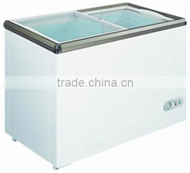 Sliding glass top chest freezer for ice cream storage
