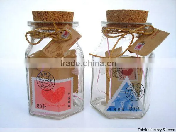 clear empty corked 150ml octagonal glass jars