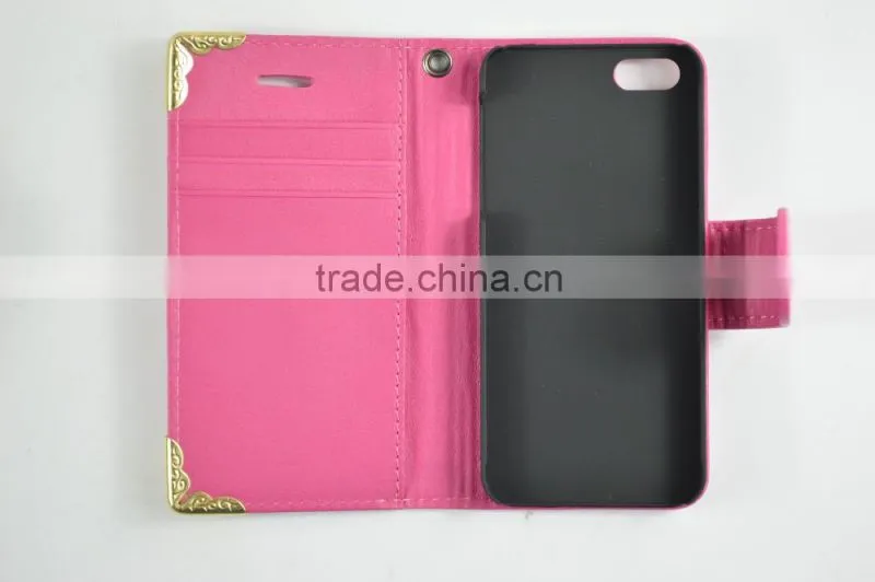 2016 Beautiful and Cute Style PU Leather Case for iphone6 with Big Magnet, Card slots and sling