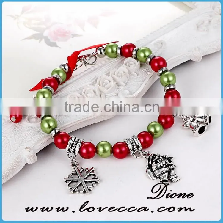 Adjustable size christmas gifts colorful beads with charms bell snowman snowflake bracelet