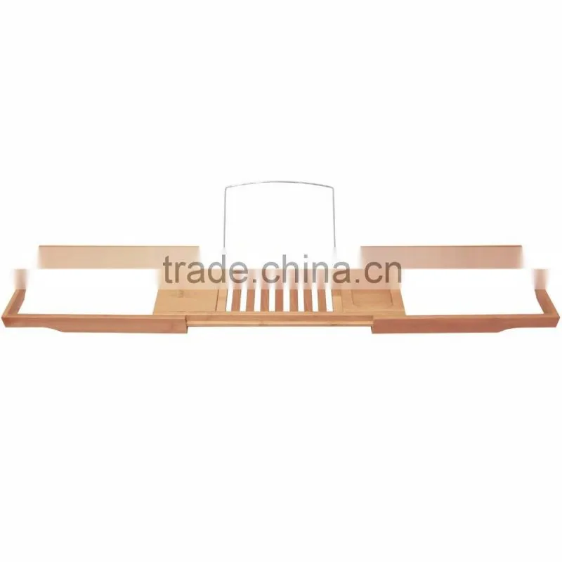 Bamboo Bathtub Caddy with Extending Sides and Adjustable Book Holder