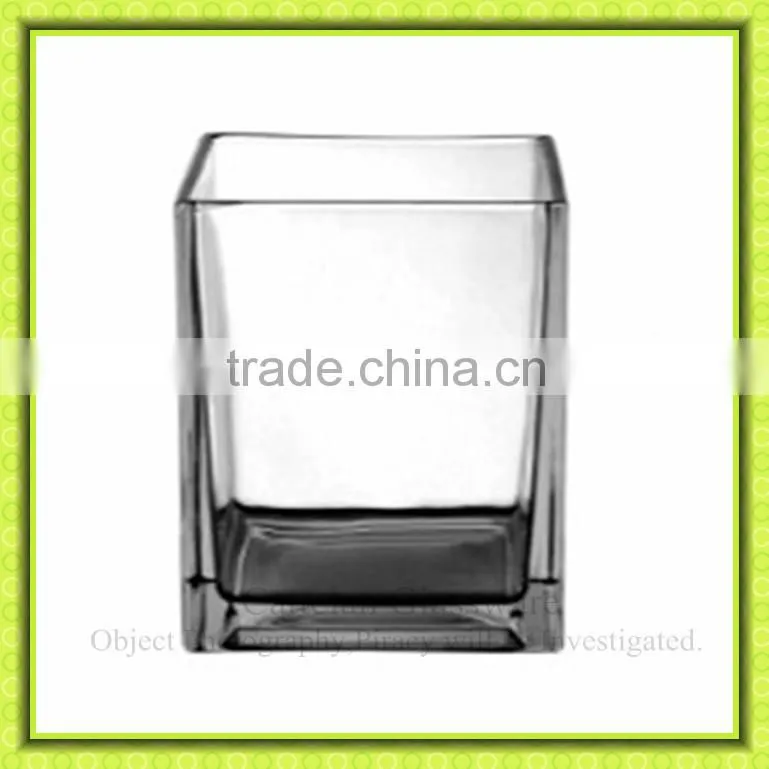 Square cheap clear glass flower vases with big mouth for table decoration