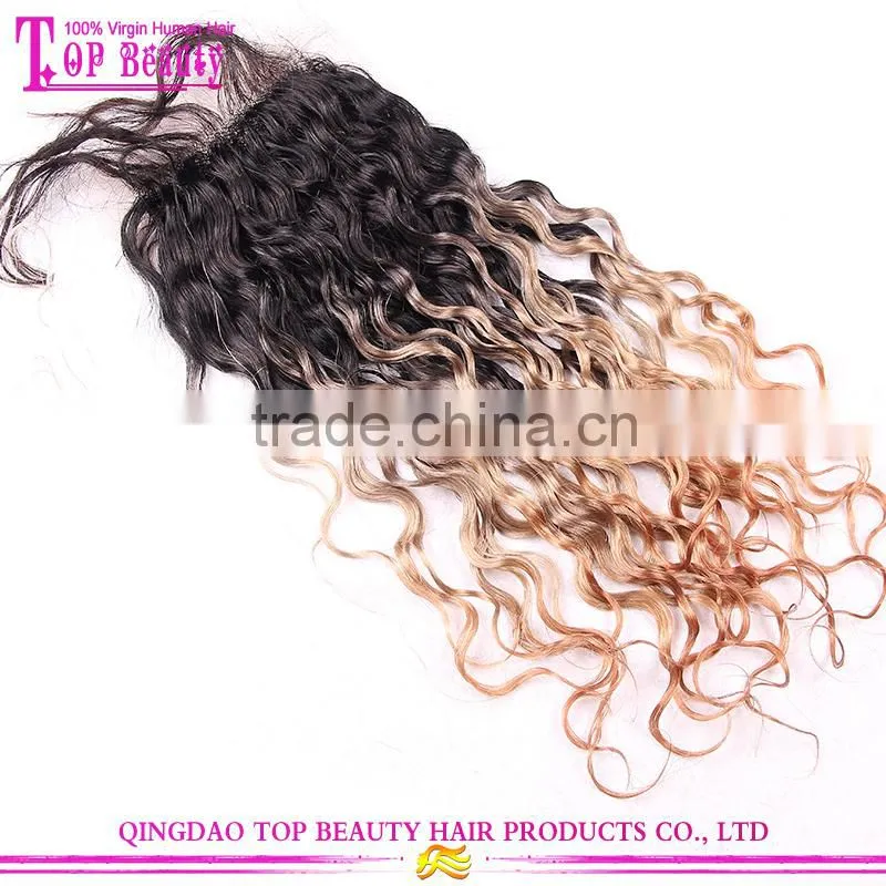 Wholesale factory price two tone lace closure piece natural curly ombre hair extension lace closure front piece
