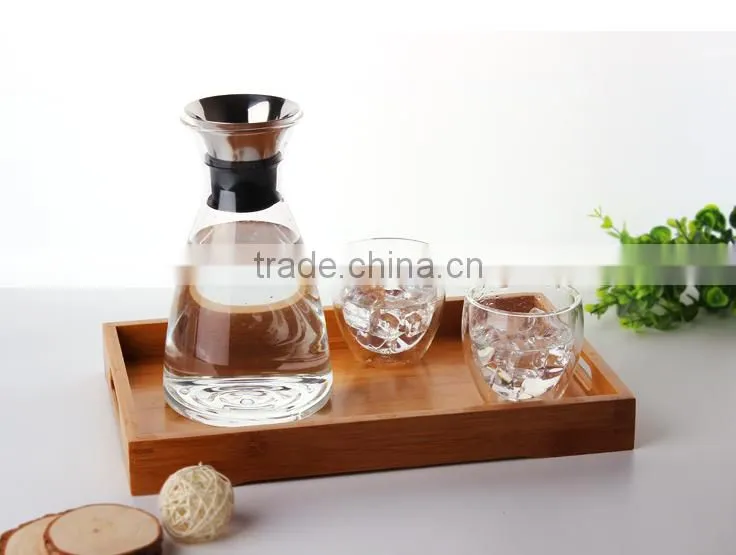 Glass Water Carafe with Stainless Steel Lid, Glass Iced Tea Pitcher with glass set