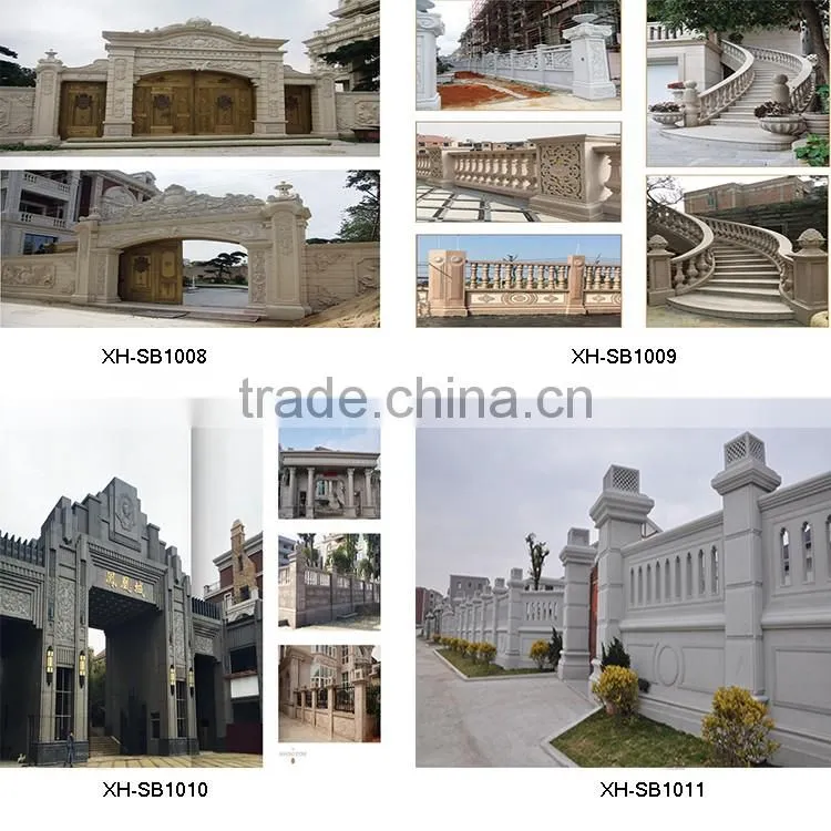 Natural carved white stone columns and stone balustrade