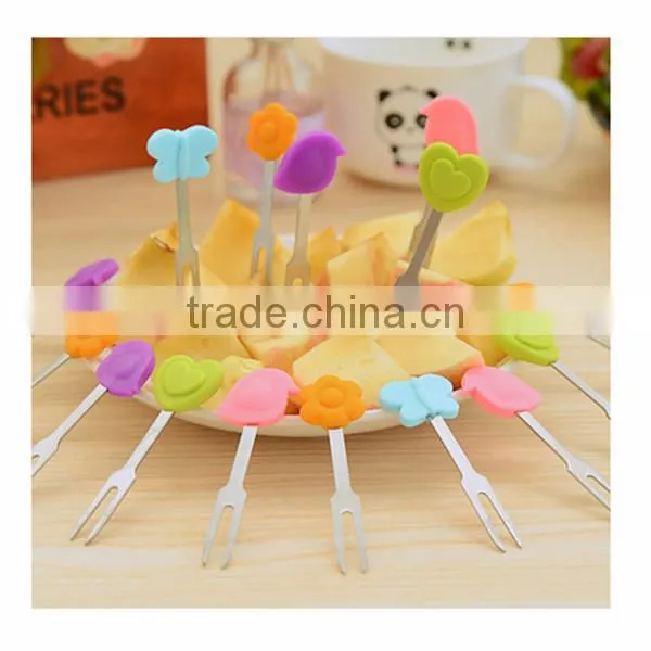 Cute crab shape silicone fruit fork with stainless steel