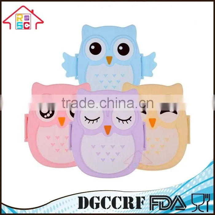 NBRSC Wholesale Portable Kids Cute Owl Lunch Box Food Storage Container Plastic Bento Box with Spoon