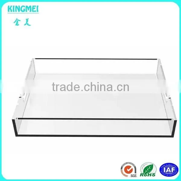 Crystal square acrylic beer tea tray with handles and round corner