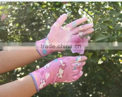 13 gauge nylon printed PU Palm coated garden gloves