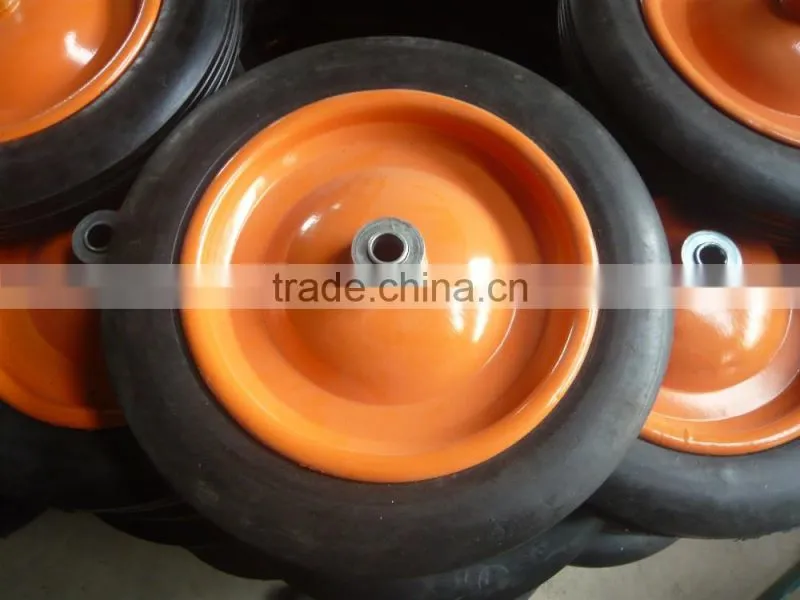 Solid rubber wheel with metal rim 13x3/14x4 size