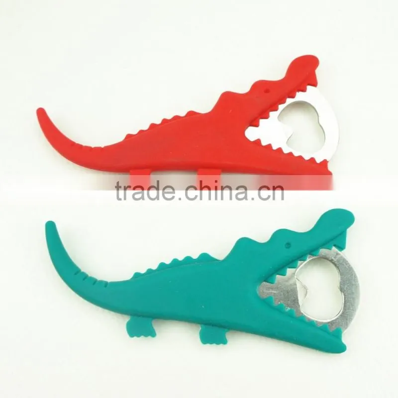 16108 crocodile shape beer bottle opener in silicone+steel