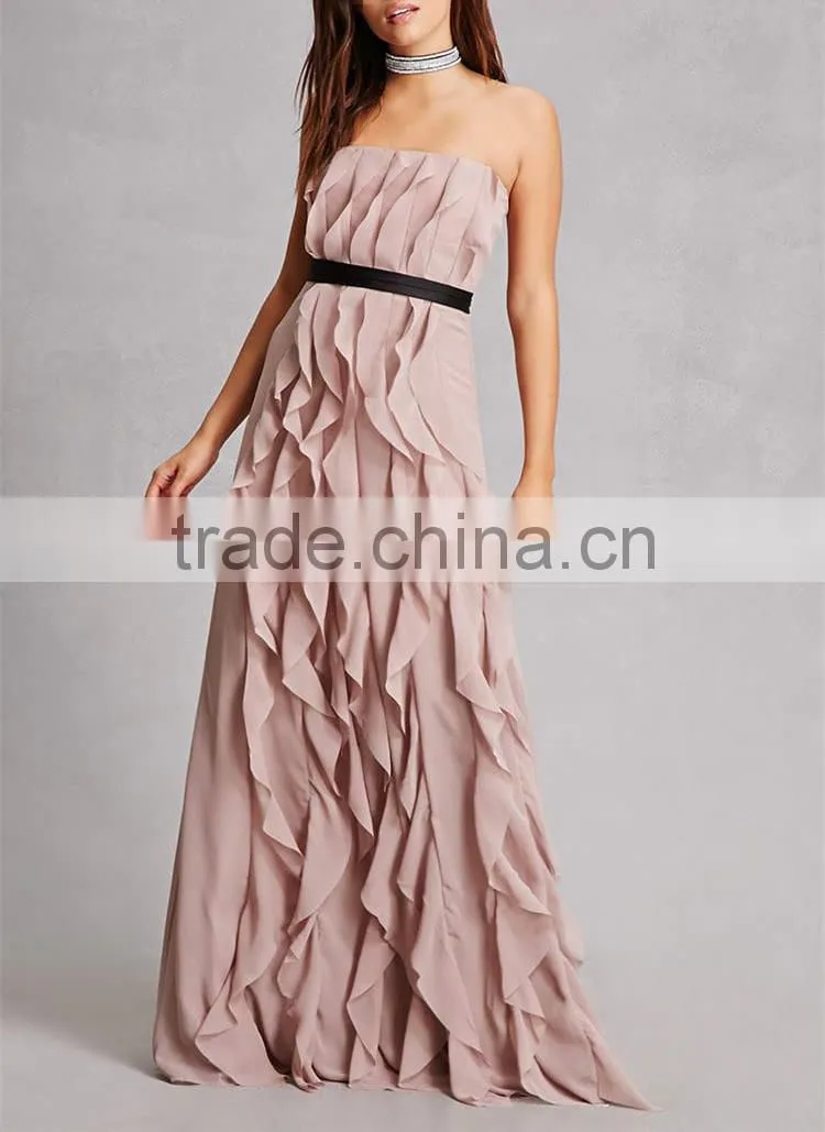 China Clothing OEM evening Gown wholesale slim dress women Ruffled Maxi Dress
