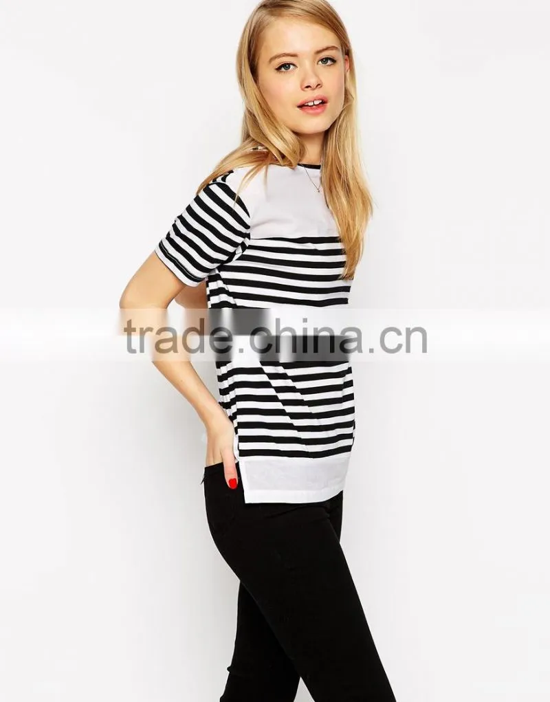Latest arrival Slash neckline top in Stripe With Woven Panels