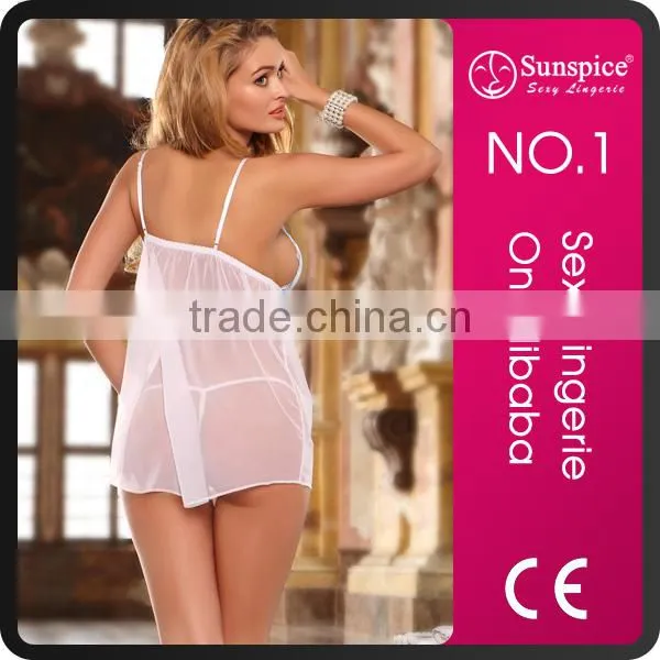 open-crotch with rhinestone sexy transparent nude babydoll