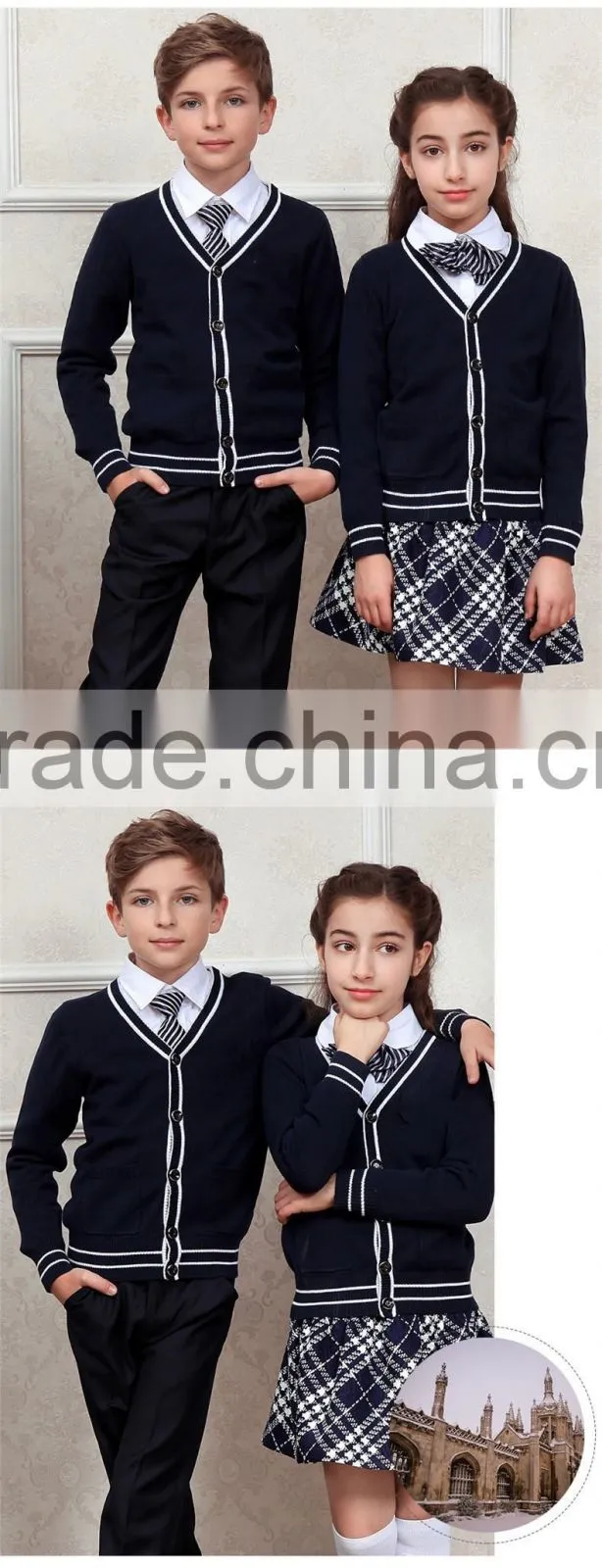 Blank plain color knitting cardigan school-uniform sample