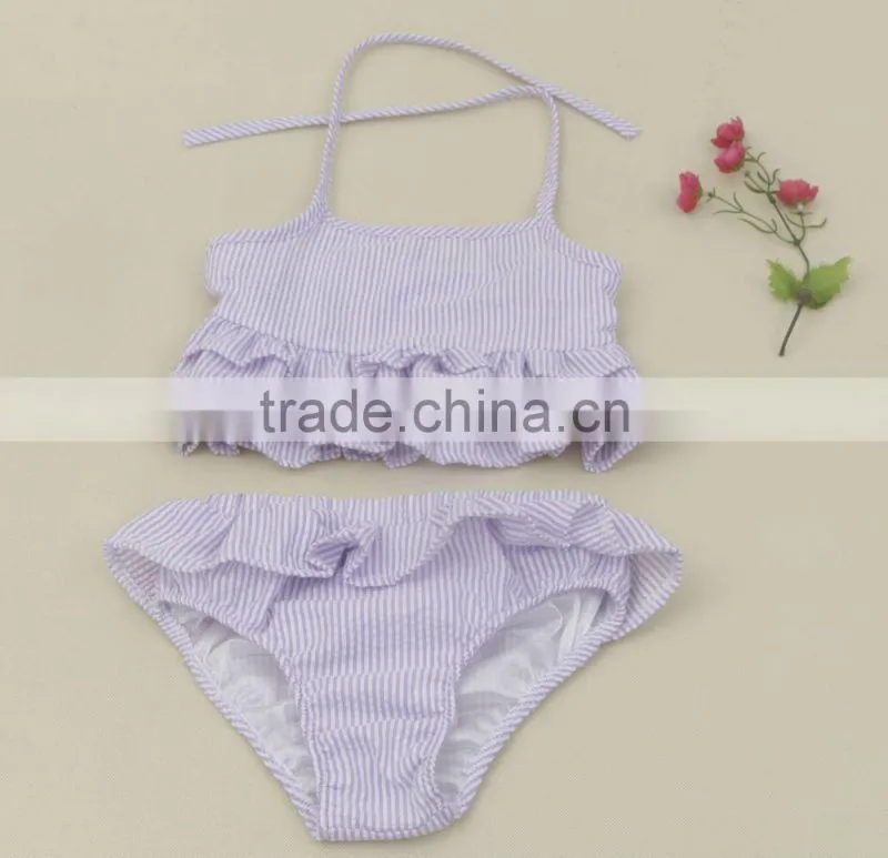 Girls One Piece Ruffle Toddler kid Seersucker Swimsuit