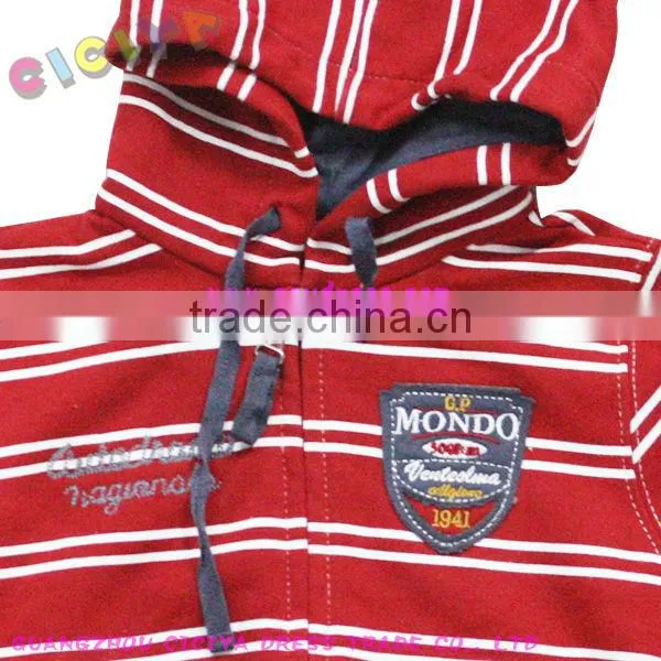 Latest winter design kids red strip fashion hood customized hoodies with hood