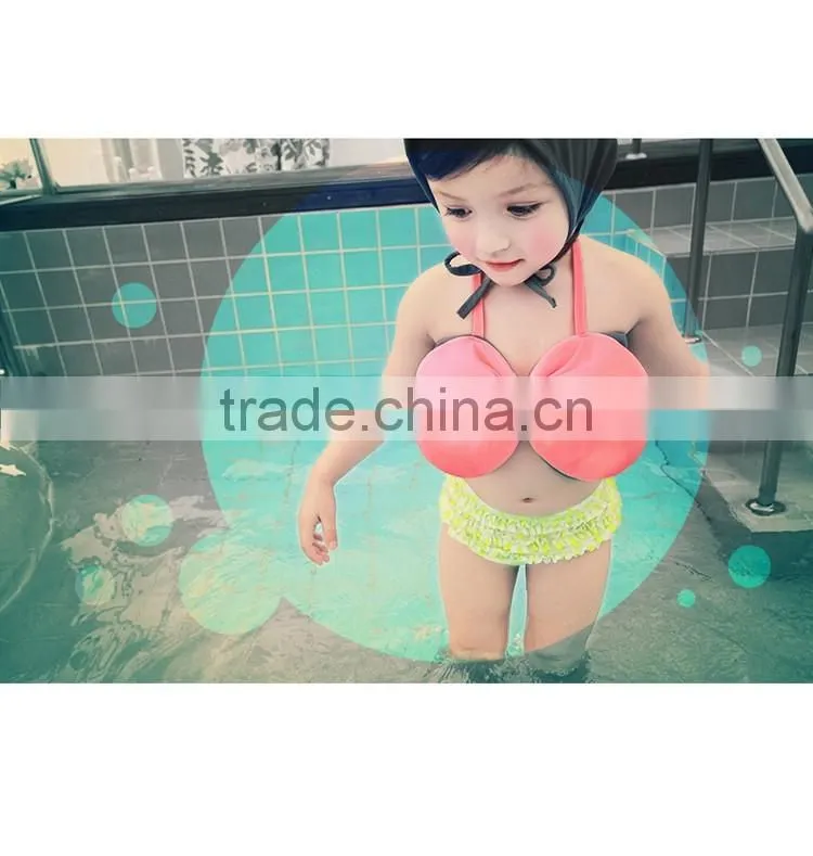 Korean children three-piece swimsuit girls swimsuit with swimming cap bow split bikini swimsuit