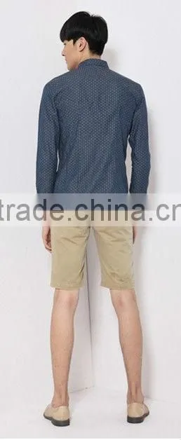 latest blue 100% cotton cowboy/jeanet long sleeve casual shirts for men with dots and spread collar