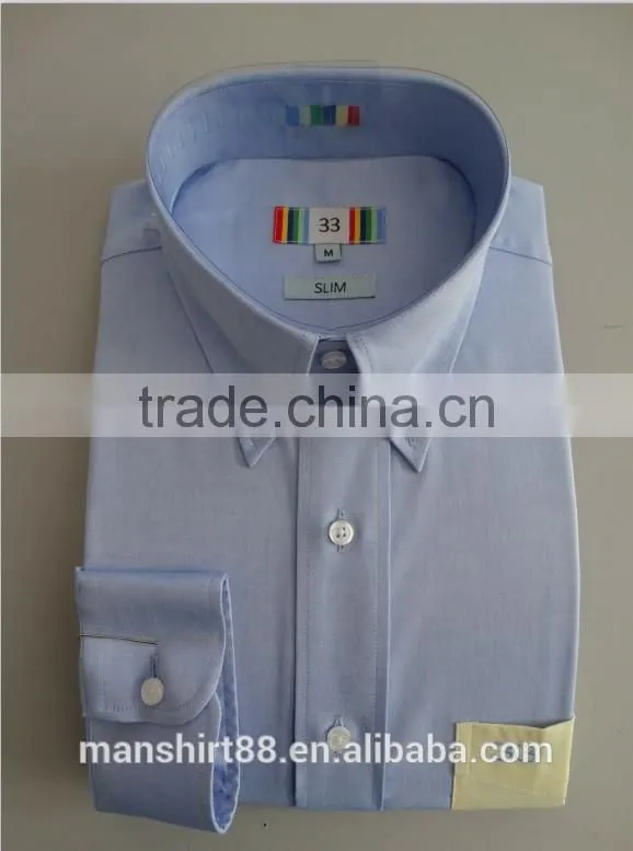 100% organic cotton light blue long sleeve pin point oxford shirts for men