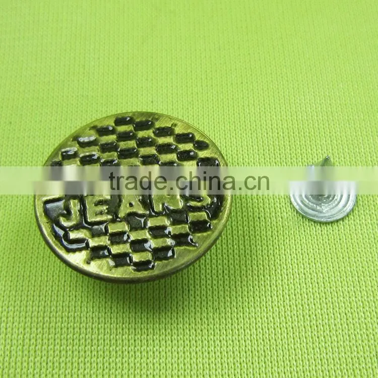 Classic antique shank button 17mm custom logo denim metal tack button for jeans