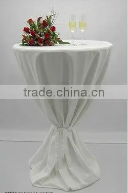 knitted 100% polyester tablecloth, Stehtischhusse weiss mit extra Schleifenband