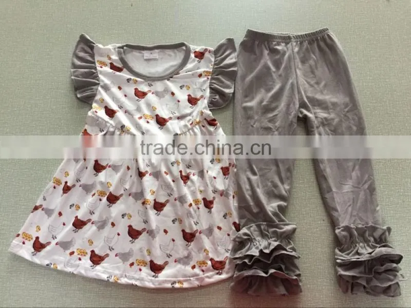 Popular kids solid shirts tops ruffle legging pants outfits baby pants outfit girls dress outfit