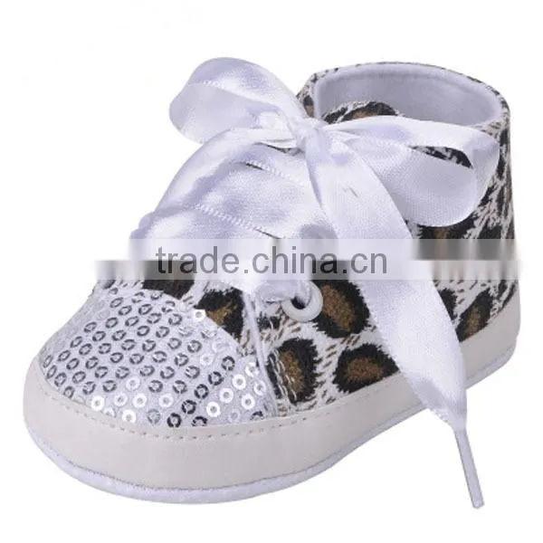 new design leopard sequins print baby girl shoes